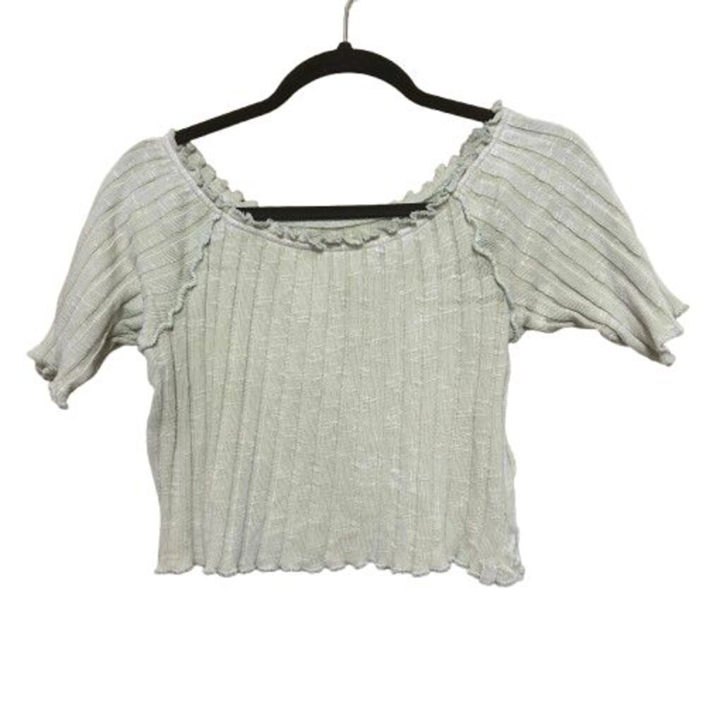 We The Free Free People Cropped Top Size Medium Green Ribbed Lettuce Hem Y2K